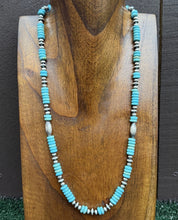 Load image into Gallery viewer, Sterling Silver Blue Turquoise W Multi Bead Pearls Necklace. 24 inch. Gift