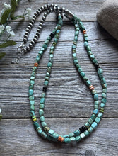 Load image into Gallery viewer, Sterling Silver Multi Strand Blue Green Turquoise Pearls Bead Necklace 30 Inch
