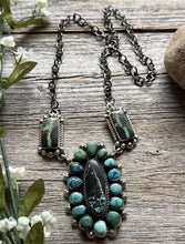 Load image into Gallery viewer, Navajo Sterling Silver Black Jack Turquoise Cluster Lariat Y Chain Necklace KY
