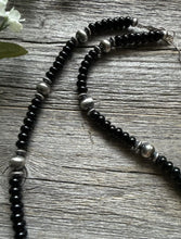 Load image into Gallery viewer, Sterling Silver Black Onyx W Pearls Bead Necklace. 18 inch. Gift