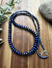 Load image into Gallery viewer, Long Sterling Silver Graduated Blue Lapis Turquoise Bead Necklace. 36 inch