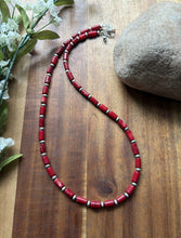Load image into Gallery viewer, Southwestern Sterling Silver Red Coral W Pearls Bead Necklace 18 inch Gift