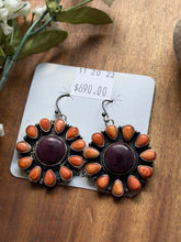 Load image into Gallery viewer, Navajo Sterling Silver Orange Purple Spiny Oyster Handmade Earrings Sheila
