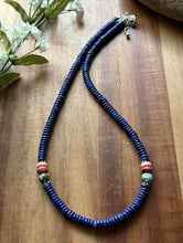 Load image into Gallery viewer, Sterling Silver Lapis Multi Stone Bead Necklace. 18 inch. Gift