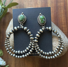 Load image into Gallery viewer, Navajo Sterling Silver Green Sonoran Gold Turquoise Pearl Double Loop Earrings