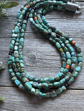 Load image into Gallery viewer, Sterling Silver Multi Strand Stone Blue Green Turquoise Bead Necklace 22 inch