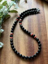 Load image into Gallery viewer, Sterling Silver Black Onyx Red Spiny Oyster Bead Necklace. 18 Inch Gift