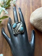 Load image into Gallery viewer, Vintage Old Pawn Navajo Sterling Silver Blue Turquoise Ring Size 7.5 Signed OC