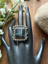 Load image into Gallery viewer, Navajo Sterling Silver Black Jack Turquoise Adjustable Ring Etta Enditto Gift