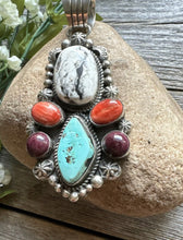 Load image into Gallery viewer, Navajo Sterling Silver Multi Stone Turquoise Spiny Oyster Pendant. C Yazzie