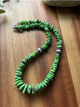 Load image into Gallery viewer, Graduated Sterling Silver Green Turquoise Nuggets Pearls Bead Necklace 18 Inch