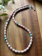 Load image into Gallery viewer, Sterling Silver Rhodochrosite Turquoise Bead Necklace. 18 inch. Gift