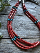 Load image into Gallery viewer, Natural Coral Sleeping Beauty Turquoise Sterling Silver MultiStrand BeadNecklace