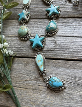 Load image into Gallery viewer, Navajo Sterling Silver Star Blue Green Turquoise Lariat Y Bead Necklace KY