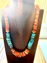Load image into Gallery viewer, Sterling silver orange spiny with turquoise 18 inch