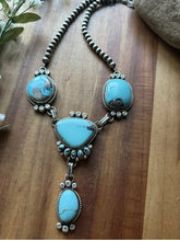 Load image into Gallery viewer, Navajo Sterling Silver Blue Turquoise Lariat Pearls Bead Chain Necklace RY