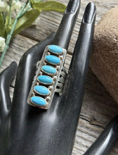Load image into Gallery viewer, Native American Sterling Silver Blue Turquoise Ring. Size 9.5 Travis J