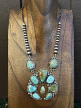 Load image into Gallery viewer, Navajo Sterling Silver Blue Green Royston Turquoise Lariat Pearls Naja Necklace