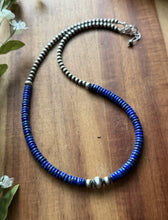 Load image into Gallery viewer, Sterling Silver Blue Lapis W Multi Bead Pearls Necklace. 18 Inch. Gift
