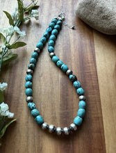 Load image into Gallery viewer, Sterling Silver Blue Turquoise W Pearls Bead Necklace. 18 inch