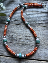 Load image into Gallery viewer, Orange Spiny Oyster Multi Stone Color Sterling Silver Bead Necklace 18 inch Gift