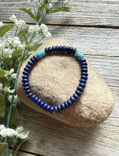 Load image into Gallery viewer, Lapis Turquoise 6.5 Inch Stretch Elastic Stretchy Bead Bracelet Gift