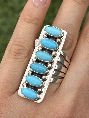 Native American Sterling Silver Blue Turquoise Ring. Size 9.5 Travis J
