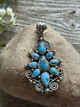 Load image into Gallery viewer, Navajo Native American Handmade Sterling Silver Turquoise Cluster Pendant Geneva