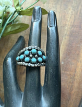 Load image into Gallery viewer, Navajo Native American Sterling Silver Blue Turquoise Cluster Ring Size 9.5 Z