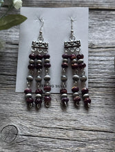 Load image into Gallery viewer, Sterling Silver Purple Spiny Oyster W Pearls Rosary Bead Dangle Earrings. 3 Inch