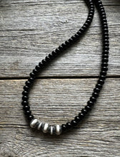 Load image into Gallery viewer, Southwestern 925 Sterling Silver Black Onyx W Pearls Bead Necklace. 18 inch