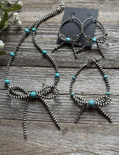 Load image into Gallery viewer, Bow Sterling Silver Turquoise 4mm Pearls Bead Necklace Earrings Bracelet Set
