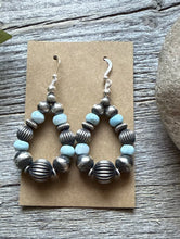 Load image into Gallery viewer, Sterling Silver Blue Larimar W Pearls Bead Loop Corrugated Earrings. 2.4 Inch