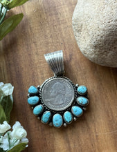 Load image into Gallery viewer, Navajo Sterling Silver Turquoise Quarter Dollar Coin Pendant. KY