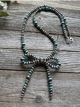 Load image into Gallery viewer, Bow Sterling Silver Multi Graduated Turquoise Pearls Bead Necklace. 24 inch Gift