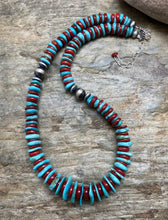 Load image into Gallery viewer, Sterling Silver Blue Turquoise Coral Bead Necklace. 18 inch