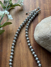 Load image into Gallery viewer, Sterling Silver 8mm Stamped Pearls Bead Necklace. 16 Inch