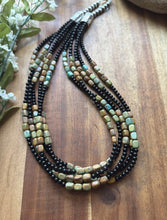 Load image into Gallery viewer, Sterling Silver Multi Strand Black Onyx Turquoise Bead Necklace. 22 Inch