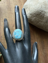 Load image into Gallery viewer, Native American Sterling Silver Turquoise Inlay Ring. Size 10 ELB