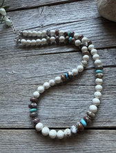 Load image into Gallery viewer, Southwestern Sterling Silver Brown Wild Horse Turquoise Bead Necklace. 18 inch