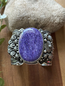 Native American Sterling Silver Purple Charoite Cuff Bracelet H Happy Piasso