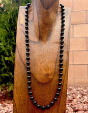 Load image into Gallery viewer, Sterling Silver Plain Round Black Onyx Bead Necklace. 30 Inch
