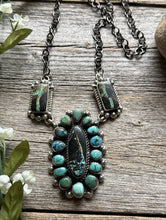 Load image into Gallery viewer, Navajo Sterling Silver Black Jack Turquoise Cluster Lariat Y Chain Necklace KY