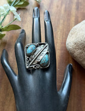 Load image into Gallery viewer, Vintage Old Pawn Navajo Sterling Silver Blue Turquoise Ring Size 7.5 Signed OC