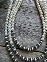 Load image into Gallery viewer, Sterling Silver Freshwater Pearls Multi Strand Layered Bead Necklace. 26-30 Inch