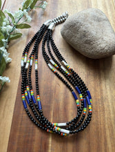 Load image into Gallery viewer, Sterling Silver Multi Strand Stone Black Onyx Bead Necklace. 22 Inch