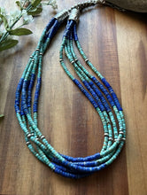 Load image into Gallery viewer, Sterling Silver Heishi Multi Strand Stone Lapis Turquoise Bead Necklace. 24 inch