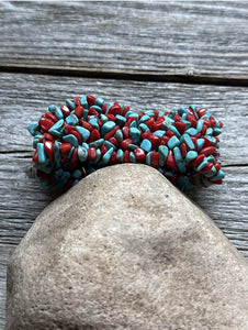 Blue Turquoise Coral Nuggets 7 Inch Stretch Elastic Stretchy Bead Bracelet Gift