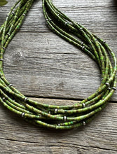 Load image into Gallery viewer, Sterling Silver Multi Strand Green Turquoise Bead Necklace. 26 inch
