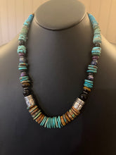Load image into Gallery viewer, Sterling silver blue green turquoise graduated necklace 22 inch